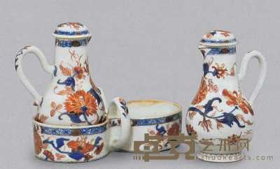 18世纪早期 青花红彩描金花卉纹酱料壶（一套） 宽20cm